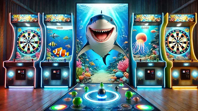 Visual permainan arcade tembak ikan bertema laut untuk kategori LUXURY88